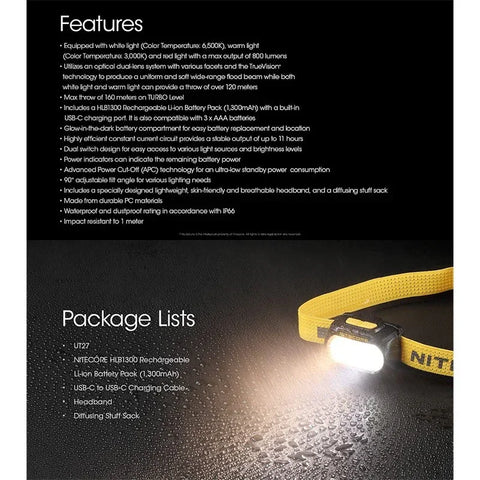 Nitecore UT27 -otsalamppu, kaksoiskeila, Elite - 800lm
