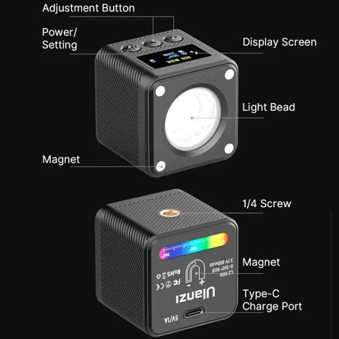 Ulanzi L2 RGB COB Magneettinen LED-valovalo valokuville/videoille - 800mAh Sisäinen akku - 1000 Lux - Pakkaus
