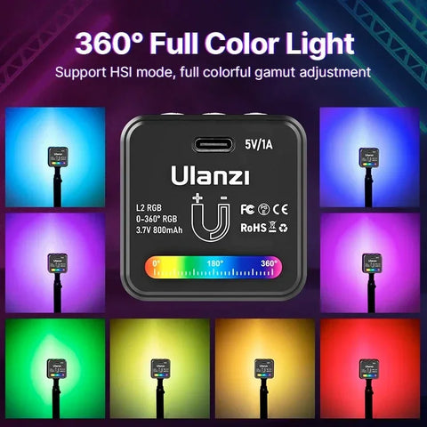 Ulanzi L2 RGB COB Magneettinen LED-valovalo valokuville/videoille - 800mAh Sisäinen akku - 1000 Lux - Pakkaus