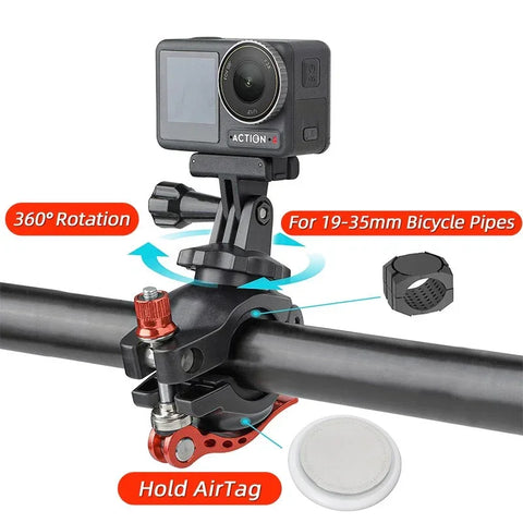GoPro-kiinnike polkupyörän ohjaustankoon ja -putkiin 19-35 mm AirTag-pidikkeellä - kääntyvä 360°