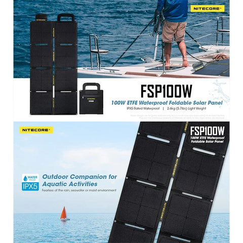 Nitecore FSP100W vedenpitävä taittuva aurinkopaneeli 100W - kannettava vedenpitävä aurinkopaneeli 100W