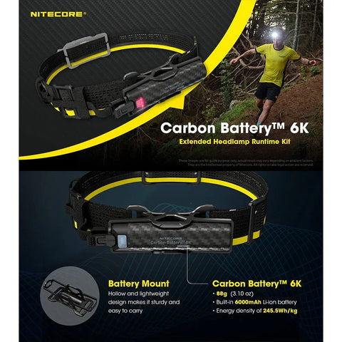 Nitecore Carbon 6K -sarja - Vedenpitävä hiilikuituakku - 6000mAh + pääpantasarja