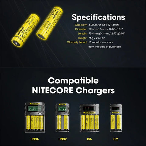 Nitecore NL2160HP Li-ion 21700 akku - 6000mAh, 3.6V, maks. 20A