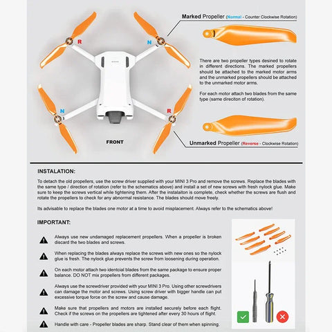 Master Airscrew -potkurit DJI Mini 3 Pro / 4 Pro -kameroille – 4 kpl, musta