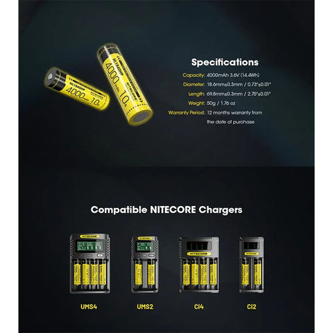 Nitecore NL1840HP Li-ion 18650 Batteri - 4000mAh, 3.6V, Max 10A – ActionKing