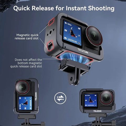 Telesin monitoiminen suojakehys kylmäkenkällä DJI Action 5 Pro/4/3:lle - alumiini