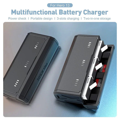 Telesin Batteriladdare Pocket Box med förvaring för 3st batterier + 2st microSD - För GoPro Hero13 Black