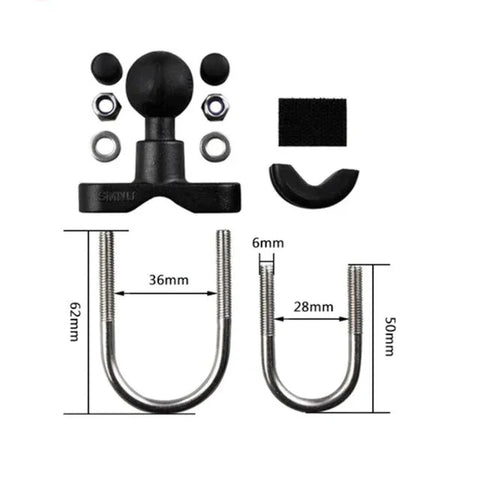 Fäste dubbelledad för rör, cykel, MC - 360 kulled - Kraftig - Aluminium - Kit - Action King