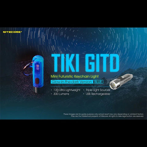 Nitecore TIKI GITD sininen avaimenperävalo USB-C - 300lm