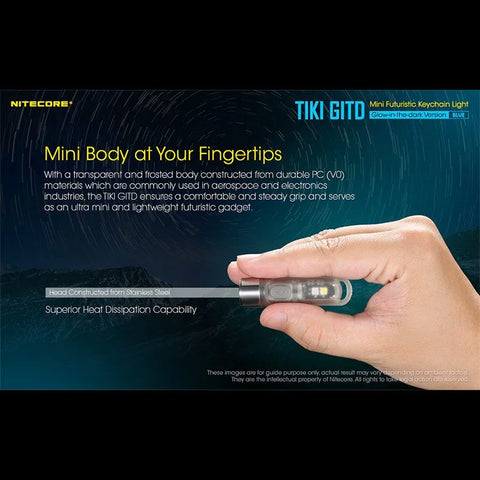 Nitecore TIKI GITD sininen avaimenperävalo USB-C - 300lm
