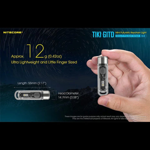 Nitecore TIKI GITD sininen avaimenperävalo USB-C - 300lm