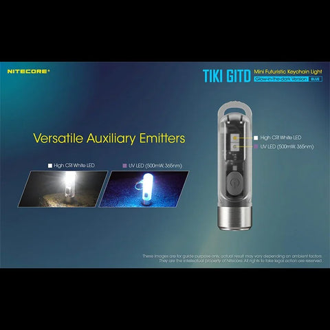 Nitecore TIKI GITD sininen avaimenperävalo USB-C - 300lm
