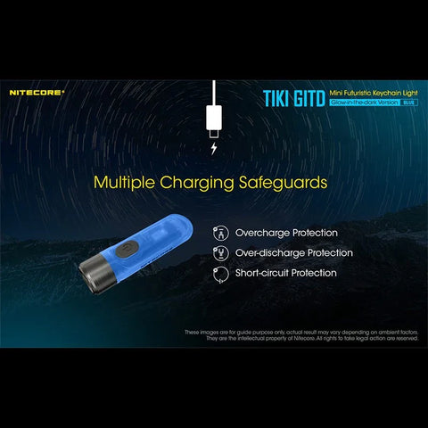 Nitecore TIKI GITD sininen avaimenperävalo USB-C - 300lm
