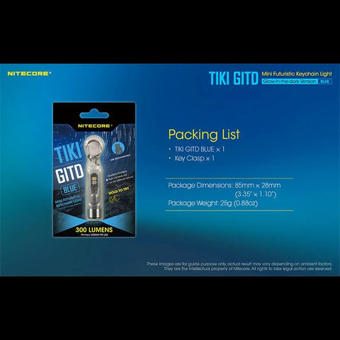Nitecore TIKI GITD sininen avaimenperävalo USB-C - 300lm