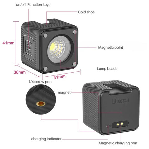 Ulanzi L2 Cute Light Vattentät Belysning LED för foto / video - 800mAh internt batteri - 1000 Lux - Kit