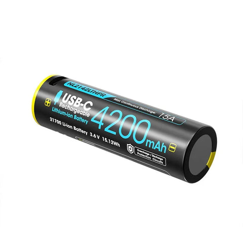 Nitecore NL2142LTHPR Li-ion 21700 akku, matala lämpötila - 4200mAh, 3,6V, maks. 15A, USB-C-lataus