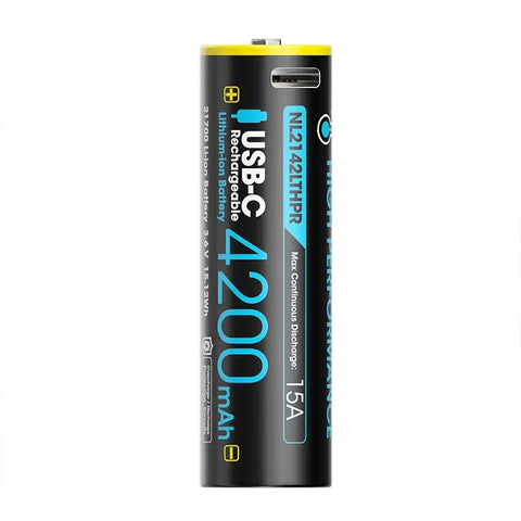 Nitecore NL2142LTHPR Li-ion 21700 akku, matala lämpötila - 4200mAh, 3,6V, maks. 15A, USB-C-lataus