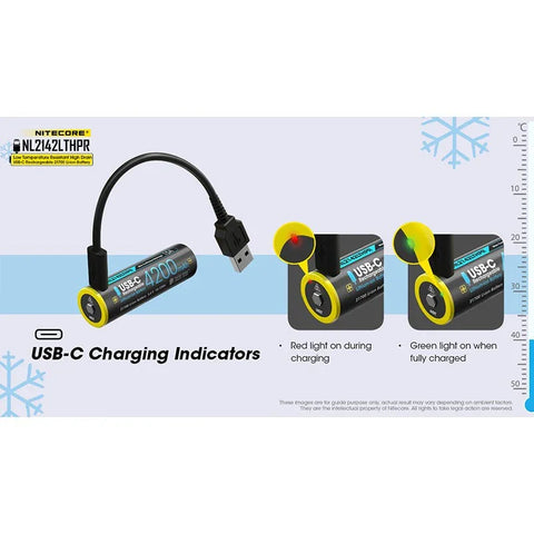 Nitecore NL2142LTHPR Li-ion 21700 akku, matala lämpötila - 4200mAh, 3,6V, maks. 15A, USB-C-lataus