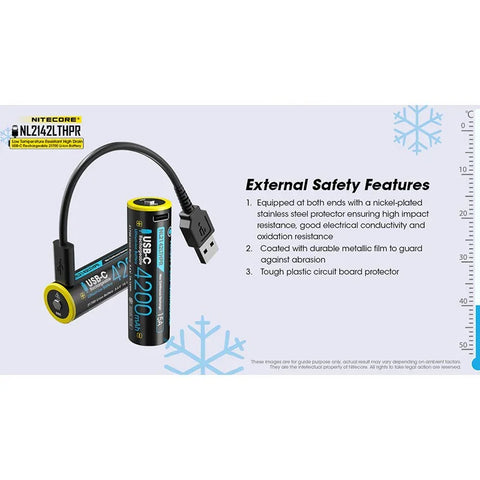 Nitecore NL2142LTHPR Li-ion 21700 akku, matala lämpötila - 4200mAh, 3,6V, maks. 15A, USB-C-lataus