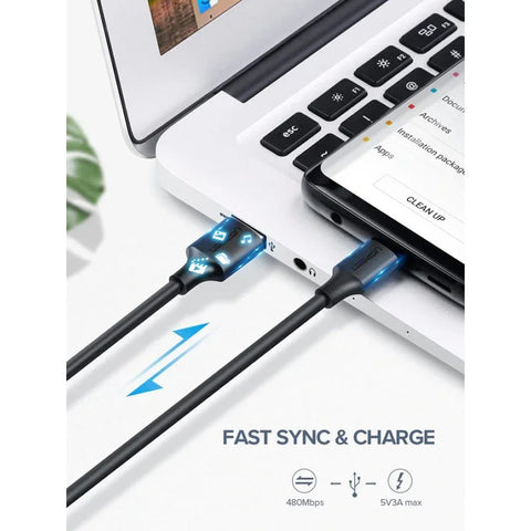Ugreen USB-A - USB-C -kaapeli, QC3.0, 5V/3A, 3m - Musta