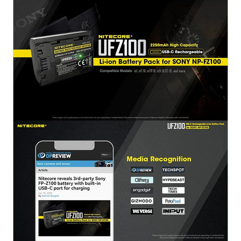 Nitecore UFZ100 – USB-C Laddbart Batteri till Sony NP-FZ100