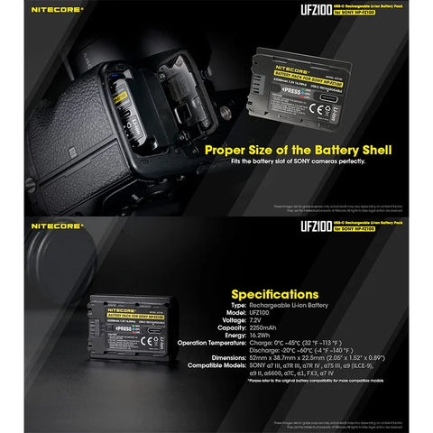 Nitecore UFZ100 – USB-C Laddbart Batteri till Sony NP-FZ100