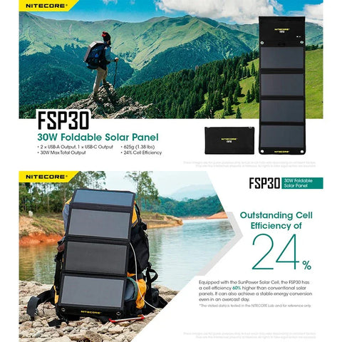 Nitecore FSP30 Taittuva Aurinkopaneeli 30W - Erittäin Kannettava Aurinkopaneeli 30W