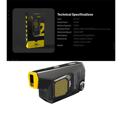 Nitecore BB2 - BlowerBaby GEN2 - Langaton pölynimuri, 7,2 Wh ladattava akku
