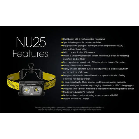 Nitecore NU25 V2 otsalamppu, kaksoiskeila - 400lm