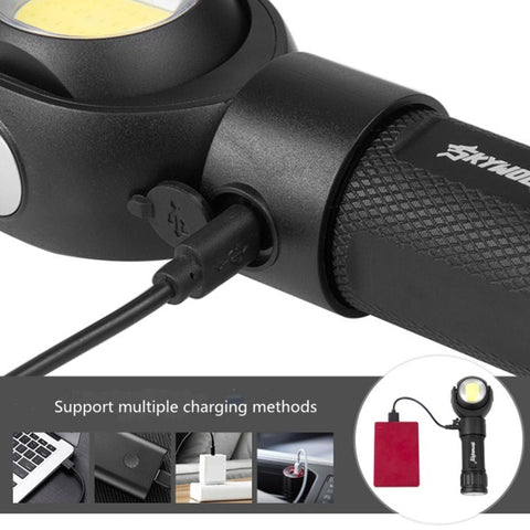 SKYWOLFEYE 360° Roterbar USB-Uppladdningsbar LED Ficklampa med Magnet och COB-arbetsljus