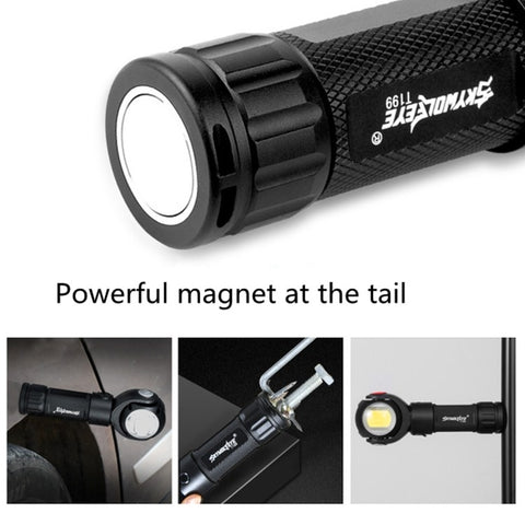 SKYWOLFEYE 360° Roterbar USB-Uppladdningsbar LED Ficklampa med Magnet och COB-arbetsljus