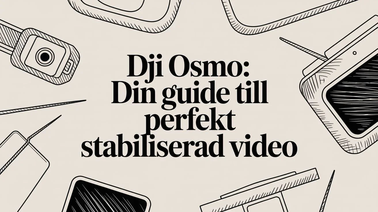 Illustrerad guide för Dji Osmo med skisser av en kamerastabilisator och videoapparater