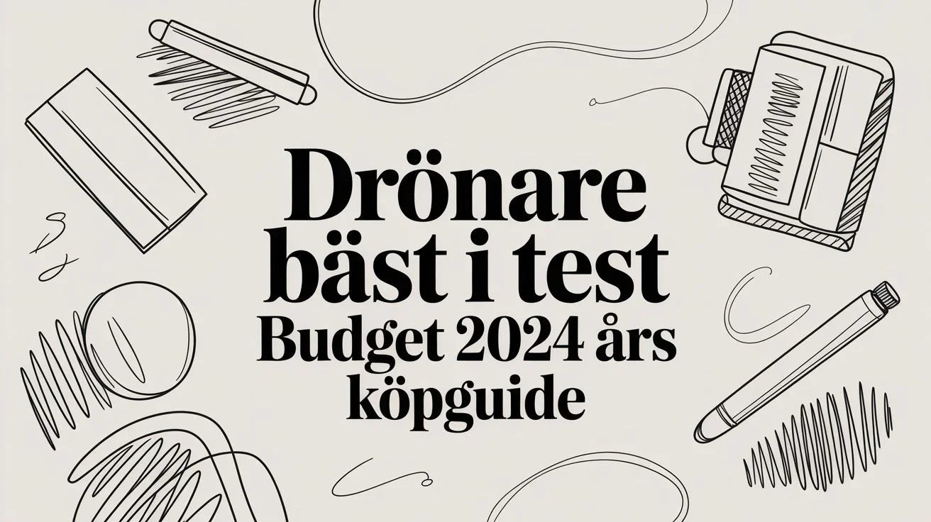 Text om bästa budget drönare 2024 års köpguide med skisser av pennor och anteckningar