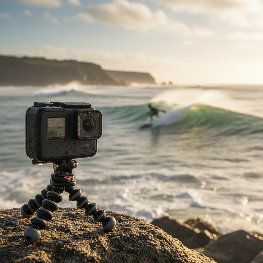 GoPro Hero13 Black actionkamera med fäste, klar för äventyr. Bästa tillbehöret för dina extremsporter.