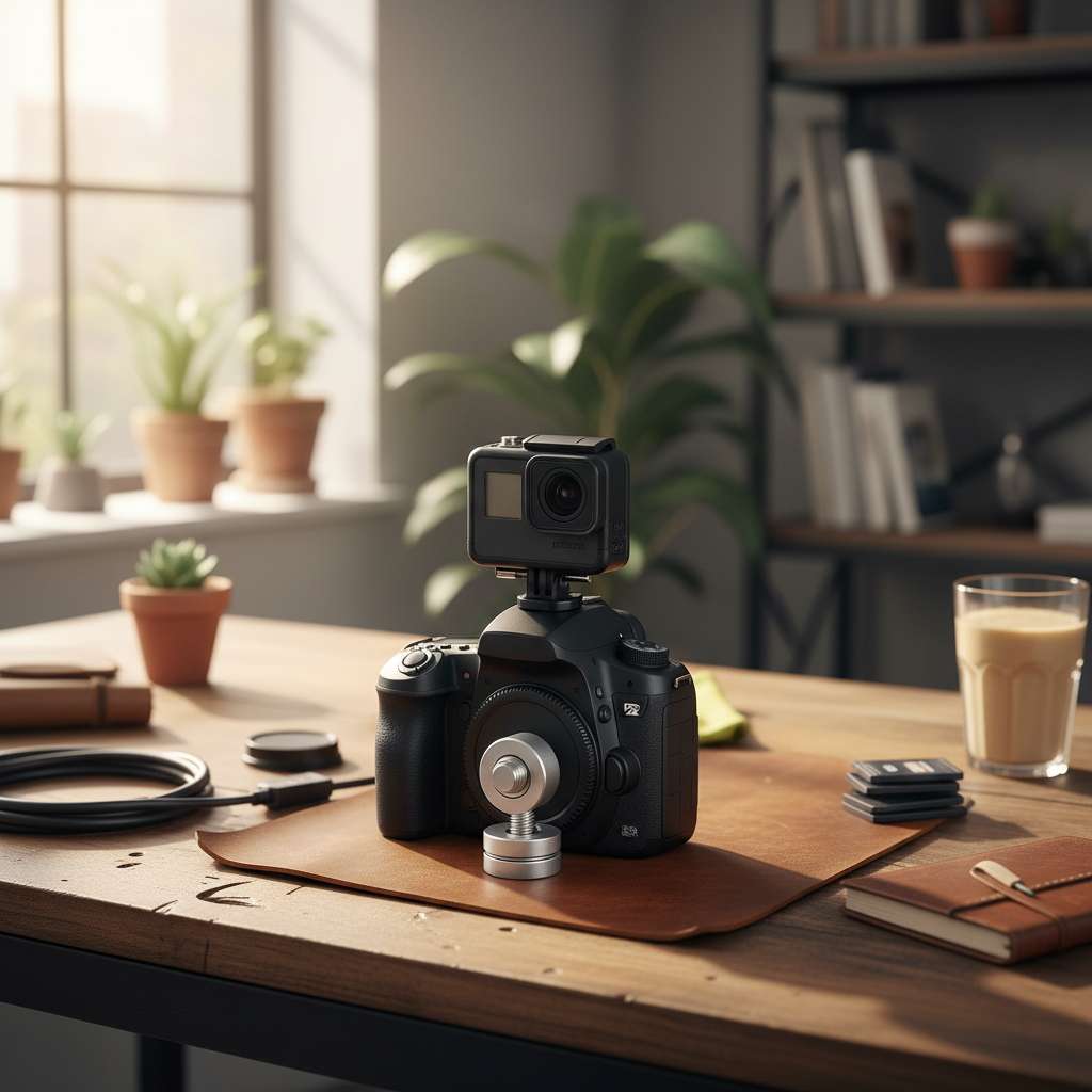 Reinforced Hot Shoe Aluminum Alloy 1/4 inch Screw Adapter with Double Nut for DSLR Cameras, GoPro HERO9 Black /HERO8 Black /7 /6/ 5 /5 Session /4 /3+ /3 /2 /1 (Produktbild (vit bakgrund))