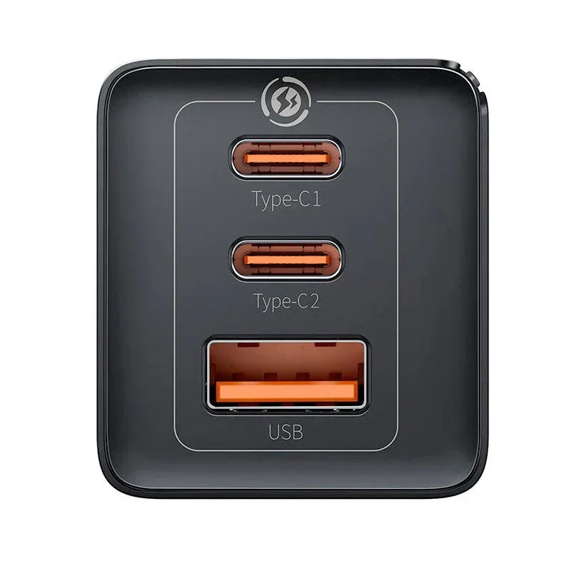Baseus GaN5 PRO Fast Charger - Väggladdare - Snabbladdare QC4+ / PD 65W - 100-240V till USB - 3xUSB Typ A/C - Svart - Action King