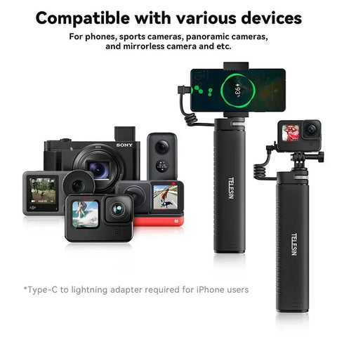 Telesin Selfie-keppi 10000mAh varavirtalähteellä, USB-C, QC / PD 18W, 216-900mm - Setti