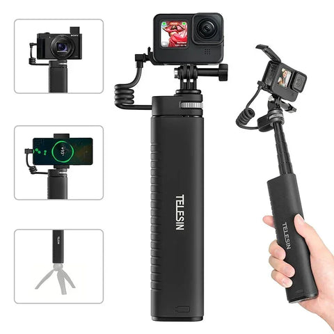Telesin Selfie-keppi 10000mAh varavirtalähteellä, USB-C, QC / PD 18W, 216-900mm - Setti