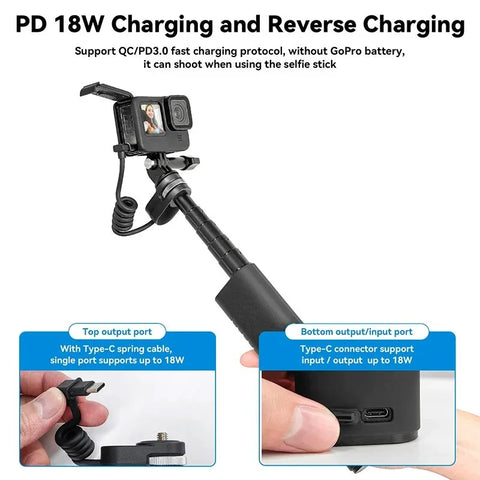 Telesin Selfie-keppi 10000mAh varavirtalähteellä, USB-C, QC / PD 18W, 216-900mm - Setti