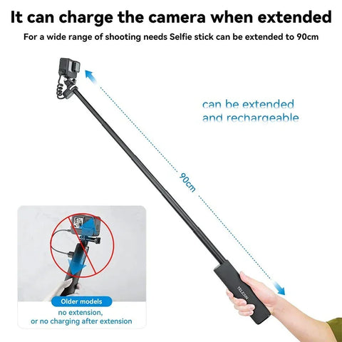 Telesin Selfie-keppi 10000mAh varavirtalähteellä, USB-C, QC / PD 18W, 216-900mm - Setti