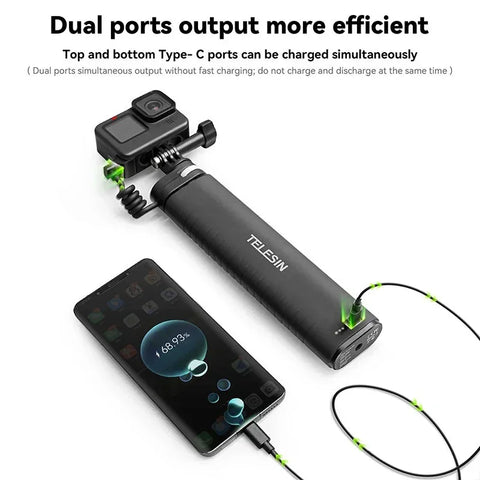 Telesin Selfie-keppi 10000mAh varavirtalähteellä, USB-C, QC / PD 18W, 216-900mm - Setti