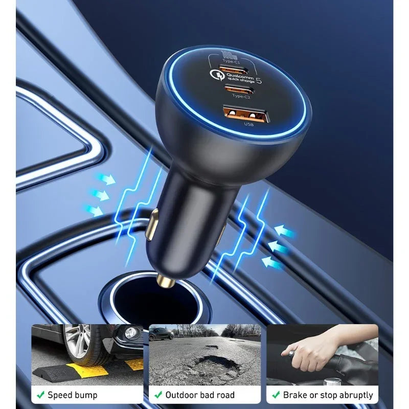 Baseus Qualcomm QC5 Car - Snabbladdare Bil QC5 / PPS 160W - 3xUSB Typ A/C - Svart - Action King