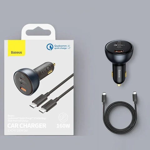 Baseus Qualcomm QC5 Car - Snabbladdare Bil QC5 / PPS 160W - 3xUSB Typ A/C - Svart