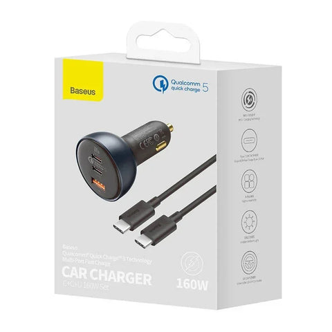 Baseus Qualcomm QC5 Car - Snabbladdare Bil QC5 / PPS 160W - 3xUSB Typ A/C - Svart