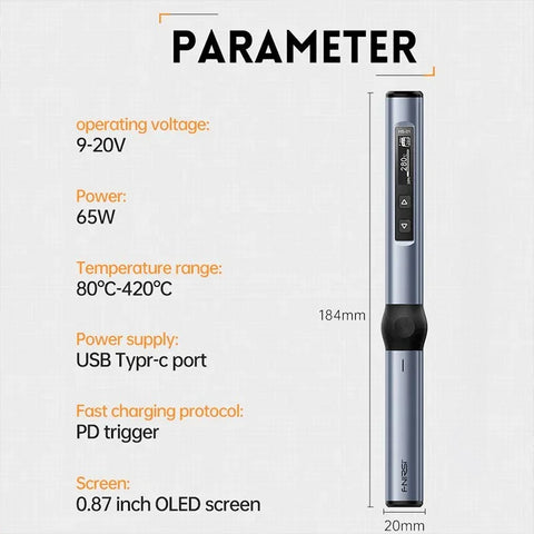 FNIRSI HS-01 Älykäs juotin, USB-C 65W PD, 80-420°C