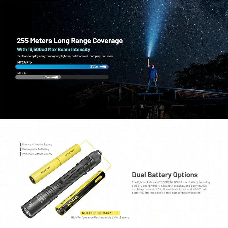 Nitecore MT2A Pro Ficklampa - 1000lm med AA / NL1416R, 1600mAh batteri - Action King