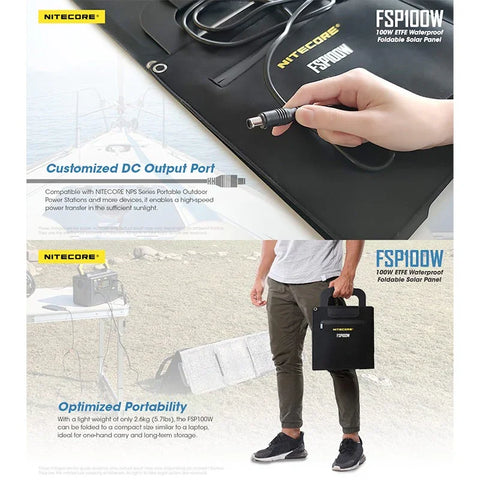 Nitecore FSP100W vedenpitävä taittuva aurinkopaneeli 100W - kannettava vedenpitävä aurinkopaneeli 100W