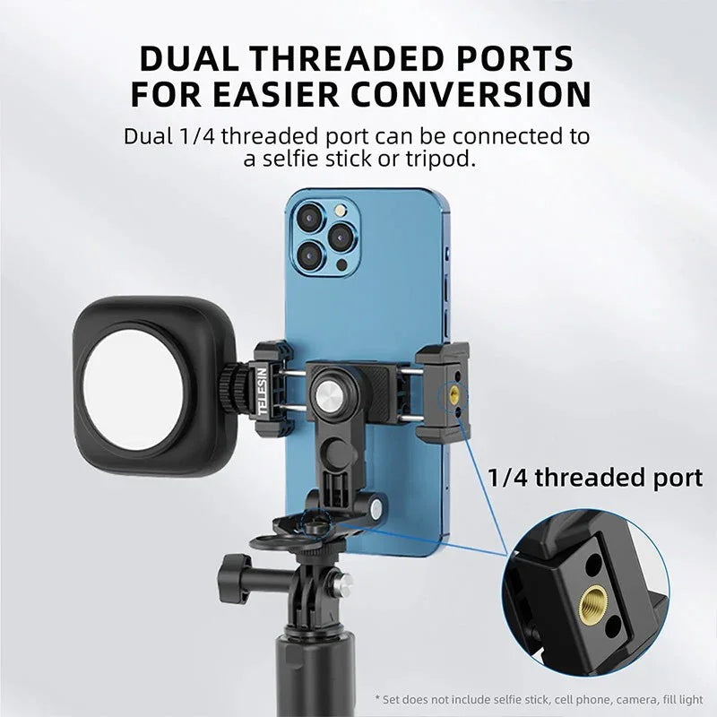 Telesin PM-001 Multifunctional Phone Holder - Fäste / Hållare Mobiltelefon Med Tillbehörshållare + 1/4" gänga till 1/4" Skruv - Action King