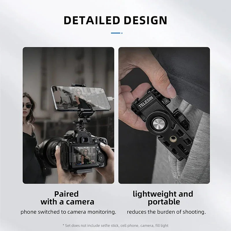 Telesin PM-001 Multifunctional Phone Holder - Fäste / Hållare Mobiltelefon Med Tillbehörshållare + 1/4" gänga till 1/4" Skruv - Action King