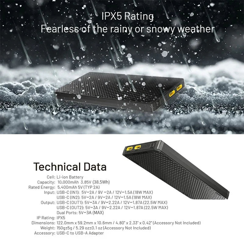 Nitecore NB10000 GEN3 Power bank - 10000mAh - Kolfiber - Action King